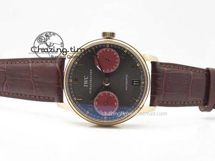 MIROTIME 0423 Portuguese Real PR IW500127 RG ZF 1:1 Best Edition Grey Red Dial On Brown Leather Strap A52010 V AllSeason 7331